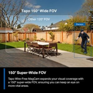 TP-Link Tapo C425 Wire-Free Outdoor Security Camera, 2K, Battery, Magnetic Mount Wireless Camera, 150° FOV, SD/Cloud Storage, Ai Person/Vehicle Detection , Full Color Night Vision , Two Way Audio