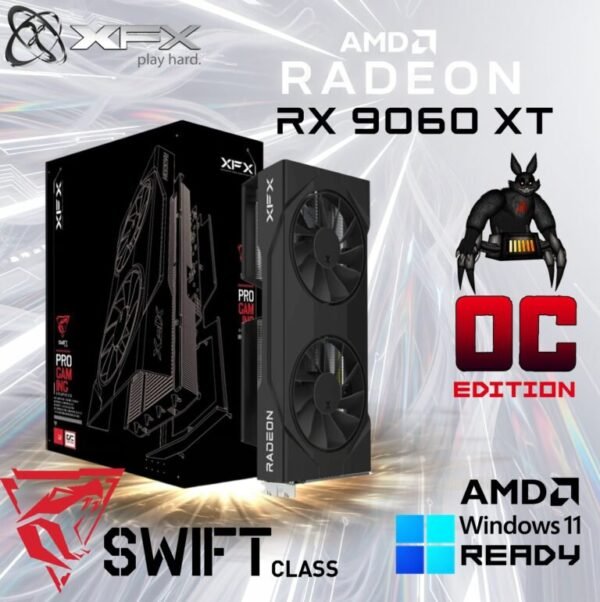 XFX Swift AMD Radeon RX 9060 XT OC Gaming Edition 8GB GDDR6 Graphics Card With 3320MHz Boost Clock, 20Gbps Memory Speed, Dual-Fan Cooling, PCI-E 5.0, DP 2.1 & HDMI 2.1 Outputs | BLACK ~ RX-96TSW8GBQ