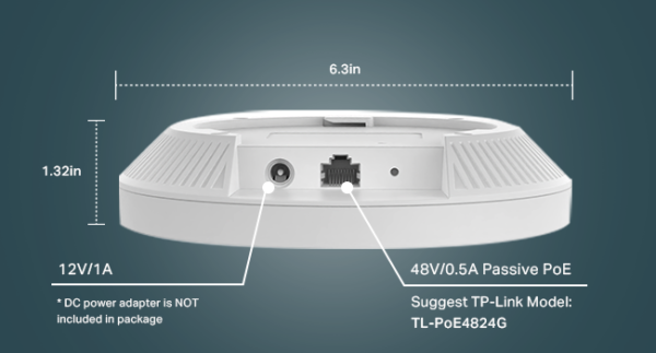 2026/01/1000399245.png TP-Link EAP613 Wireless Access Point w/o DC Adapter | Ultra-Slim | Omada True Wi-Fi 6 AX1800 | Mesh, Seamless Roaming, WPA3, MU-MIMO | Remote & App Control | PoE+ Powered | Multiple Controller Options